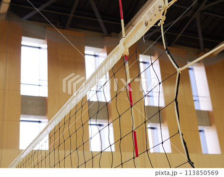 体育館の中のバレー用のネットの様子 113850569