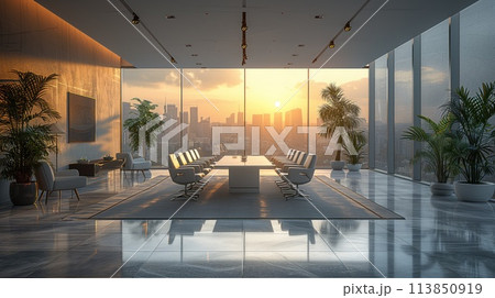 large modern office, with panoramic window 113850919