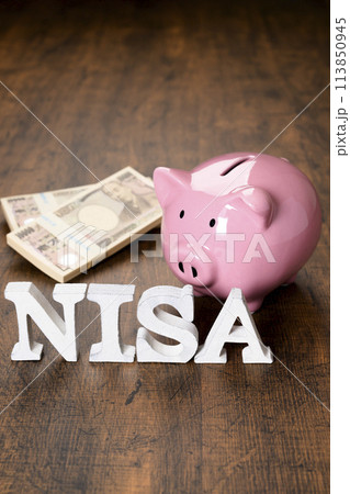 NISAの文字とブタの貯金箱 NISAの文字とブタの貯金箱 113850945