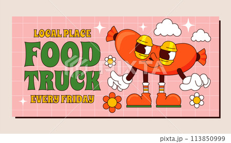 Hand drawn cartoon groovy character banenr 113850999