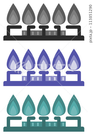 高火力で高温の炎のコンロイラスト 113851290