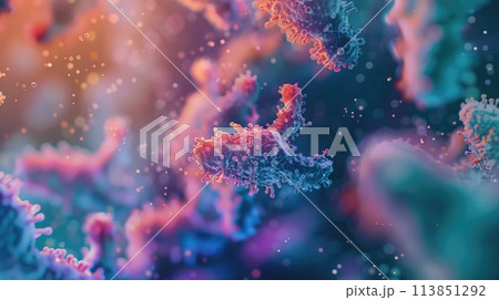 Colorful 3D rendering of bacteria and viruses. International Day for Biological Diversity. AI generative 113851292