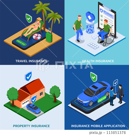 Isometric insurance illustration collection with different categories 113851378
