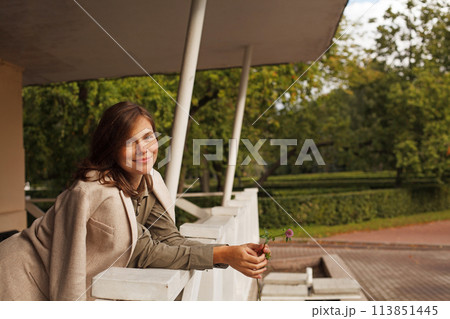 Healthy brunette woman with brown hair outdoor 113851445