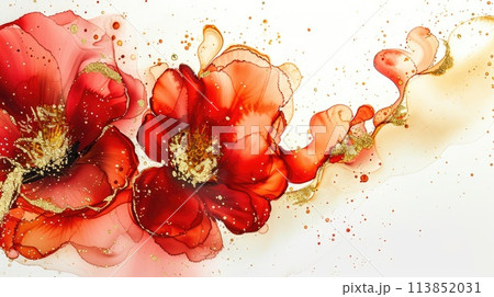 Vivid Red Floral Splash Abstract Artwork. AI generative 113852031