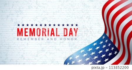 Memorial Day of the USA Banner Illustration with American Flag and Typography Lettering with Stars on Light Background. Vector National Patriotic Celebration Design for Flyer, Greeting Card or Holiday 113852200