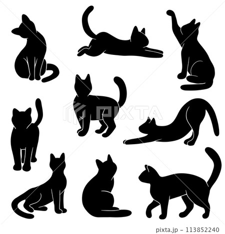 Cats silhouettes set. Cats in different poses. Vector illustration EPS10 Cats silhouettes set. Cats in different poses. Vector illustration EPS10 113852240