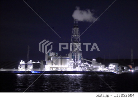 東京湾から見る夜の火力発電所(JERA 横須賀火力発電所) 113852604