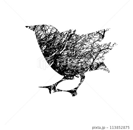 Tree silhouette with birds flying. Not AI, Vector illustration 113852875