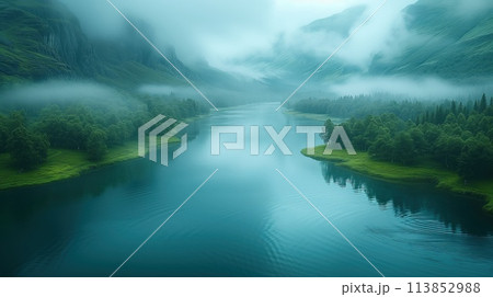 landscape morning mountain valley and river landscape morning mountain valley and river 113852988