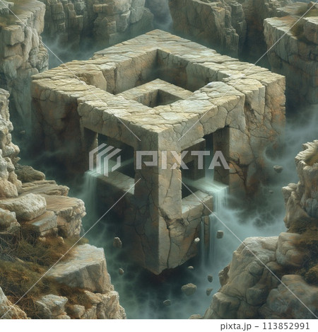 tesseract labyrinth made of stone 113852991