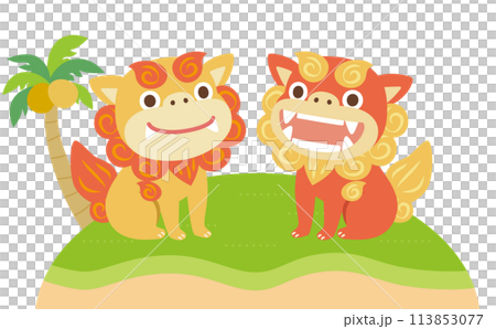Shisa floating in the tropical sea / vector / illustration 113853077