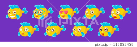 Funny Fish with Emotion and Face Expression Vector Set 113853459