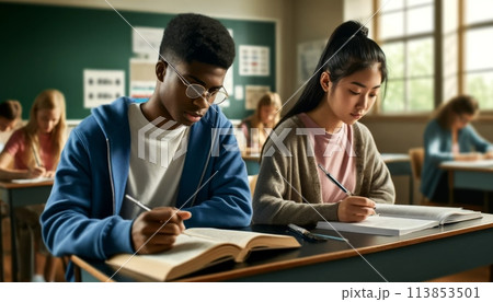 勉強する生徒たち 勉強する生徒たち 113853501