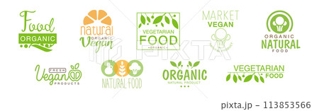 Green Vegan Organic Natural Food Label Vector Set 113853566