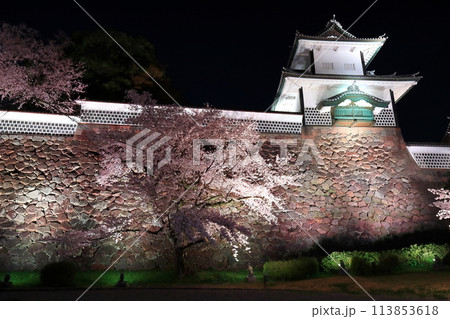 【石川県】金沢城 石川門の満開の夜桜 【石川県】金沢城 石川門の満開の夜桜 113853618