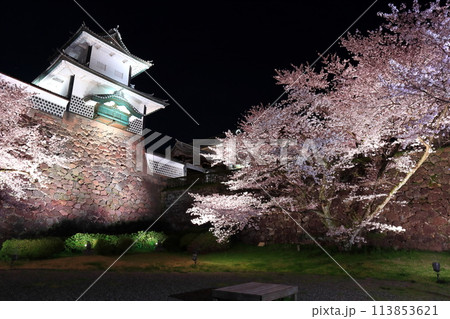 【石川県】金沢城 石川門の満開の夜桜 【石川県】金沢城 石川門の満開の夜桜 113853621