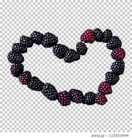 Mulberries deep purple small and elongated precisely placed in a heart shape Food and culinary Mulberries deep purple small and elongated precisely placed in a heart shape Food and culinary 113853644
