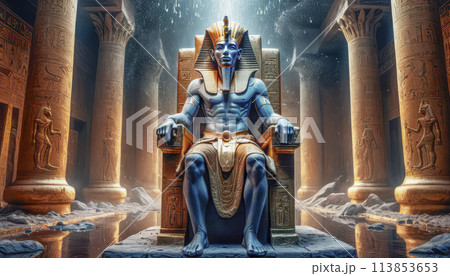 The beautiful Egyptian goddess-pharaoh Tutankhamun sits on a golden throne in the temple of Thebes The beautiful Egyptian goddess-pharaoh Tutankhamun sits on a golden throne in the temple of Thebes 113853653