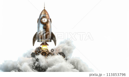 Vintage Rocket Launch with Intense Smoke Trail 113853796