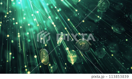 Digital Bitcoin Rain in Neon Green 113853839