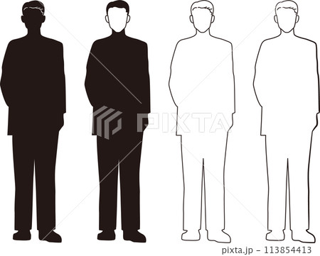 男性を模った人型モノクロイラストセット 男性を模った人型モノクロイラストセット 113854413