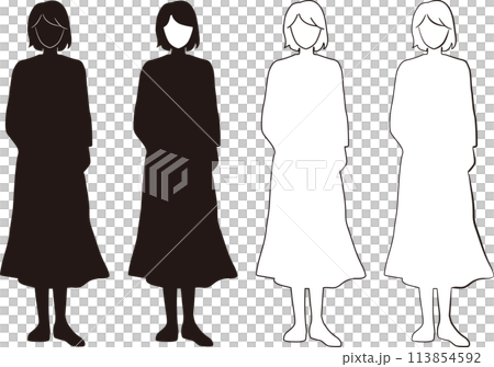 女性を模った人型モノクロイラストセット 113854592