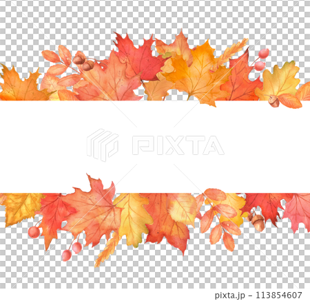 Fall frame with autumn maple leaves. Orange foliage hand drawn illustration Fall frame with autumn maple leaves. Orange foliage hand drawn illustration 113854607
