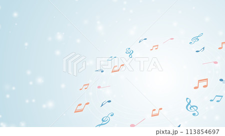 回転する音符(3色)とグラデーションのイラスト 回転する音符(3色)とグラデーションのイラスト 113854697
