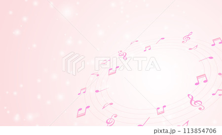 回転する音符（単色）とグラデーションのイラスト 113854706