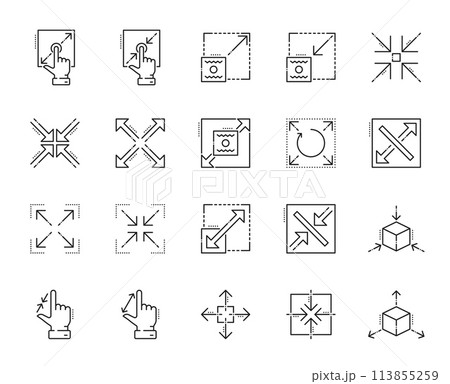 Resize and scale icons. Reduce, zoom and change, expand symbols, vector thin line ui arrows and hands. Size control outline icons set, enlarge, move, shrink or extend, maximize, full screen, minimize Resize and scale icons. Reduce, zoom and change, expand symbols, vector thin line ui arrows and hands. Size control outline icons set, enlarge, move, shrink or extend, maximize, full screen, minimize 113855259