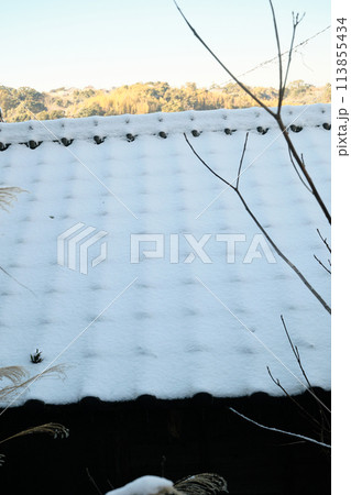 瓦の屋根に積もる雪 瓦の屋根に積もる雪 113855434