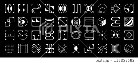 Futuristic brutalism geometric figures, y2k abstract shapes and elements isolated vector set. White brutalist forms with sharp angles and bold lines, surreal visual modernity icons, brutal symbols Futuristic brutalism geometric figures, y2k abstract shapes and elements isolated vector set. White brutalist forms with sharp angles and bold lines, surreal visual modernity icons, brutal symbols 113855592