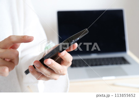 スマホを使う女性の手元 ビジネスイメージ スマホを使う女性の手元 ビジネスイメージ 113855652