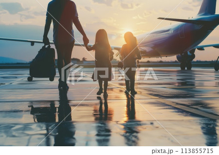 Family travel trip concept, Happy family waiting at airport, Travel on vacation 113855715