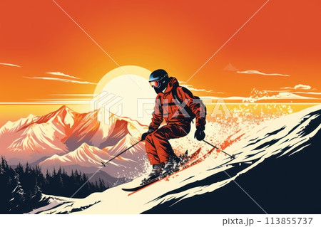 Skiing illustration poster background for advertising, Travel Poster 113855737