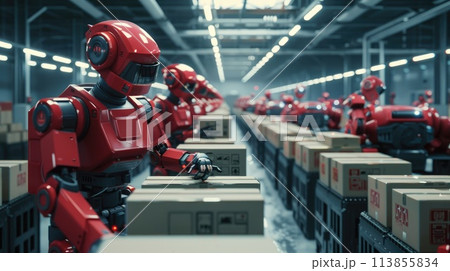 Futuristic technology retail warehouse concept, Futuristic of warehouse management with robot 113855834