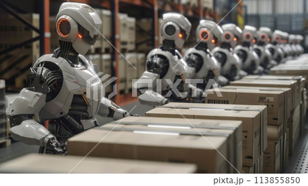 Futuristic technology retail warehouse concept, Futuristic of warehouse management with robot 113855850