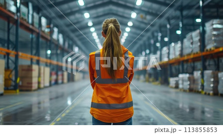 A warehouse worker, A woman worker checking in warehouse A warehouse worker, A woman worker checking in warehouse 113855853