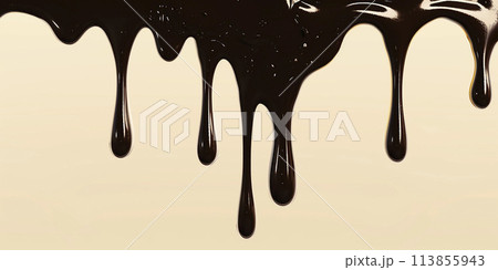 Melted chocolate flows down beige background 113855943