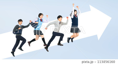 上に向かってジャンプする学生のグループ 113856160