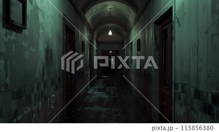 暗い不気味な洋館の廊下 113856380