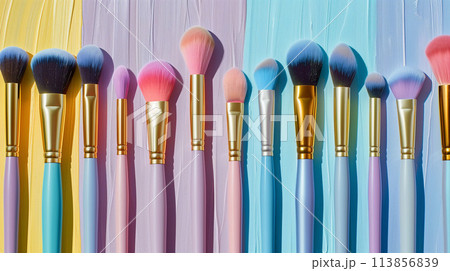カラフルなメイクブラシがならぶポップな画像 113856839