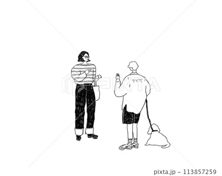 男性と女性が話ている線画イラスト 男性と女性が話ている線画イラスト 113857259