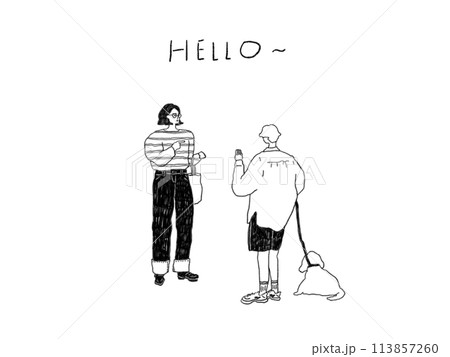 男性と女性が話ている線画イラスト 113857260