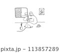 在宅ワーク中アイスクリームを食べている女性のイラスト 113857289