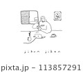 在宅ワーク中アイスクリームを食べている女性のイラスト 113857291