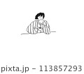 パジャマ姿で朝食にパンを食べる女の子のイラスト 113857293