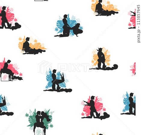 Kama Sutra, seamless pattern, design, poster, fabric. Kamasutra, sketchy poses for making love. Set. Kama Sutra, seamless pattern, design, poster, fabric. Kamasutra, sketchy poses for making love. Set. 113857645