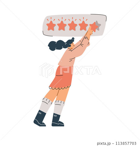 Customer holding five-star review vector illustration 113857703